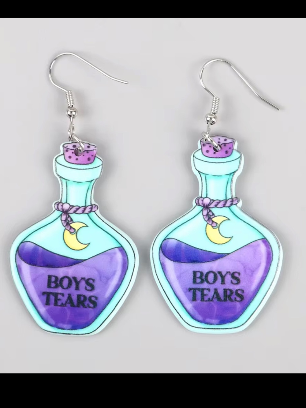 Boys Tears Earrings Potion Bottle Funny Statement Jewelry